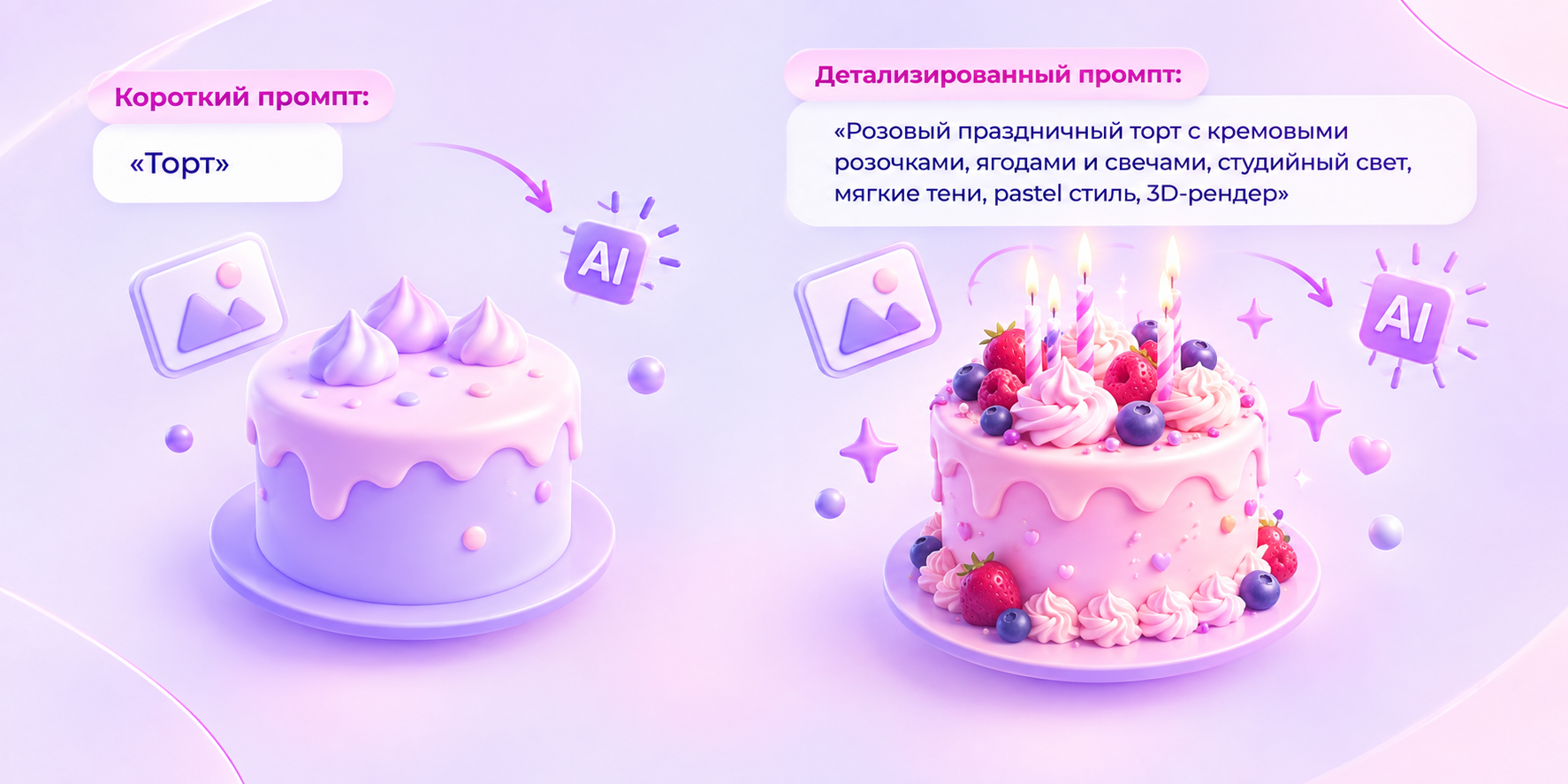 разница между коротким и детализированным промптом для изображения